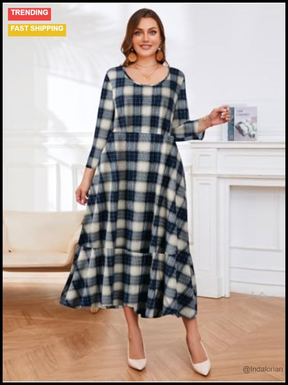 Plus Size Casual Long Maxi Dress with Pockets - Picture 2 of 5